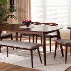 Baxton Studio Amato Mid-Century Modern Light Gray Fabric Upholstered Walnut Finished Wood 6-Piece Dining Set
