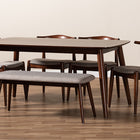 Baxton Studio Amato Mid-Century Modern Light Gray Fabric Upholstered Walnut Finished Wood 6-Piece Dining Set