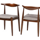 Baxton Studio Amato Mid-Century Modern Light Gray Fabric Upholstered Walnut Finished Wood Dining Chair Set of 2