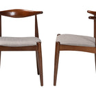 Baxton Studio Amato Mid-Century Modern Light Gray Fabric Upholstered Walnut Finished Wood Dining Chair Set of 2