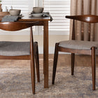 Baxton Studio Amato Mid-Century Modern Light Gray Fabric Upholstered Walnut Finished Wood Dining Chair Set of 2