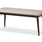 Baxton Studio Flora Mid-Century Modern Light Grey Fabric Upholstered Walnut Finished Wood Dining Bench