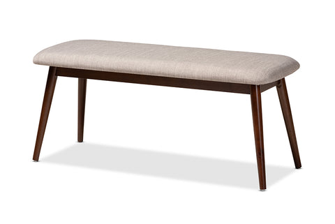 Baxton Studio Flora Mid-Century Modern Light Grey Fabric Upholstered Walnut Finished Wood Dining Bench