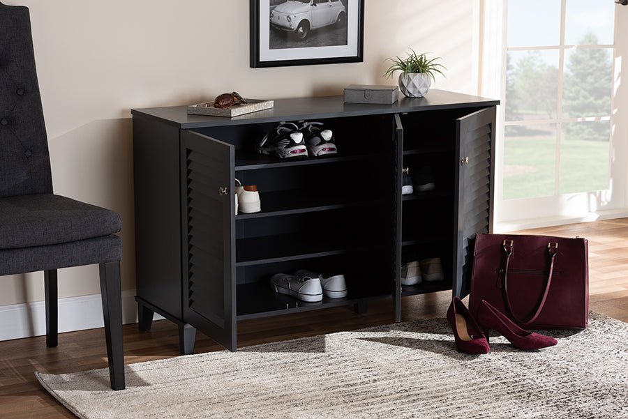 Baxton Studio Coolidge Modern and Contemporary Dark Grey Finished 8-Shelf Wood Shoe Storage Cabinet