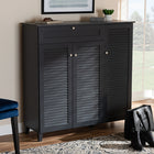 Baxton Studio Coolidge Modern and Contemporary Dark Grey Finished 11-Shelf Wood Shoe Storage Cabinet with Drawer