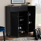 Baxton Studio Coolidge Modern and Contemporary Dark Grey Finished 11-Shelf Wood Shoe Storage Cabinet with Drawer