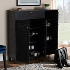 Baxton Studio Coolidge Modern and Contemporary Dark Grey Finished 11-Shelf Wood Shoe Storage Cabinet with Drawer