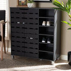 Baxton Studio Shirley Modern and Contemporary Dark Grey Finished 2-Door Wood Shoe Storage Cabinet with Open Shelves