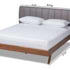 Baxton Studio Brita Mid-Century Modern Grey Fabric Upholstered Walnut Finished Wood King Size Bed