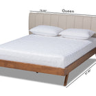 Baxton Studio Brita Mid-Century Modern Light Beige Fabric Upholstered Walnut Finished Wood King Size Bed