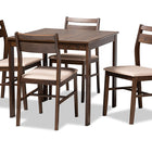Baxton Studio Lovy Modern and Contemporary Beige Fabric Upholstered Dark Walnut-Finished 5-Piece Wood Dining Set
