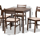 Baxton Studio Lovy Modern and Contemporary Beige Fabric Upholstered Dark Walnut-Finished 5-Piece Wood Dining Set