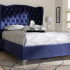 Baxton Studio Hanne Glam and Luxe Purple Blue Velvet Fabric Upholstered Queen Size Wingback Bed