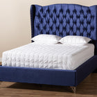 Baxton Studio Hanne Glam and Luxe Purple Blue Velvet Fabric Upholstered Queen Size Wingback Bed