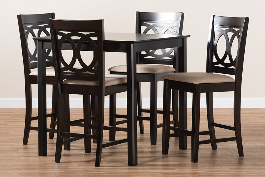 Baxton Studio Lenoir Modern and Contemporary Sand Fabric Upholstered Espresso Brown Finished 5-Piece Wood Pub Set