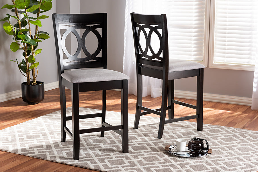 Baxton Studio Lenoir Modern and Contemporary Gray Fabric Upholstered Espresso Brown Finished Wood Counter Height Pub Chair Set of 2