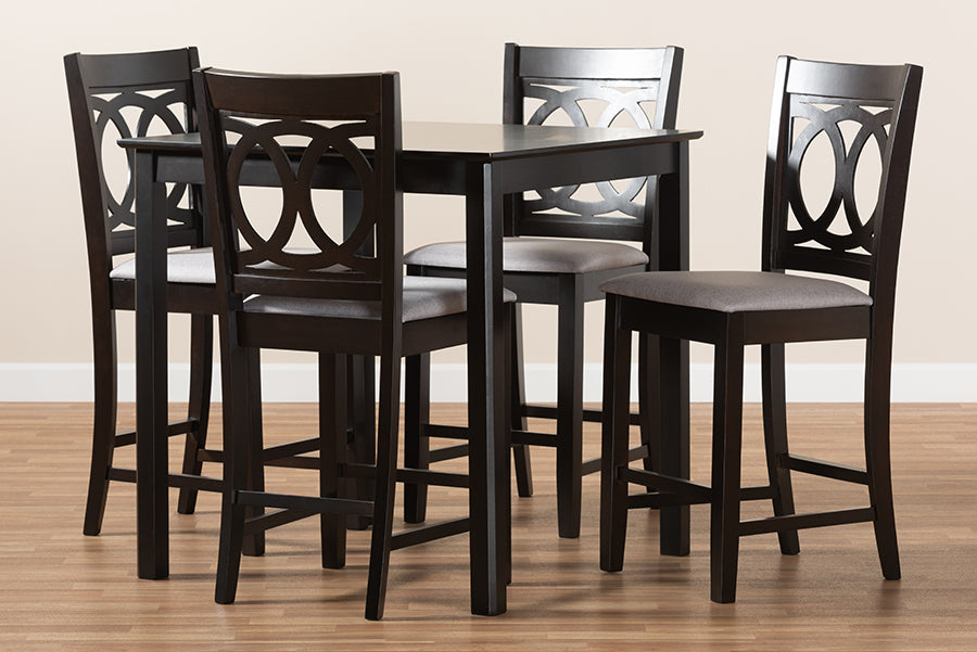 Baxton Studio Lenoir Modern and Contemporary Gray Fabric Upholstered Espresso Brown Finished 5-Piece Wood Pub Set