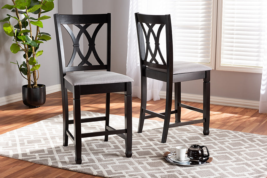 Baxton Studio Reneau Modern and Contemporary Gray Fabric Upholstered Espresso Brown Finished Wood Counter Height Pub Chair Set of 2