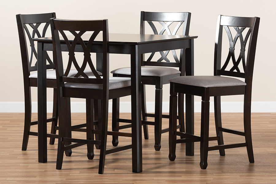 Baxton Studio Reneau Modern and Contemporary Gray Fabric Upholstered Espresso Brown Finished 5-Piece Wood Pub Set