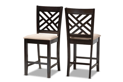 Baxton Studio Caron Modern and Contemporary Sand Fabric Upholstered Espresso Brown Finished Wood Counter Height 2-Piece Pub Chair Set