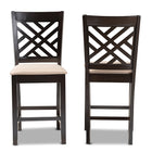 Baxton Studio Caron Modern and Contemporary Sand Fabric Upholstered Espresso Brown Finished Wood Counter Height 2-Piece Pub Chair Set