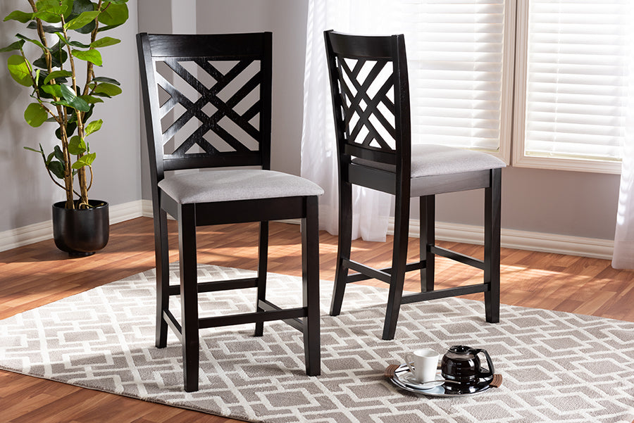 Baxton Studio Caron Modern and Contemporary Gray Fabric Upholstered Espresso Brown Finished Wood Counter Height Pub Chair Set of 2
