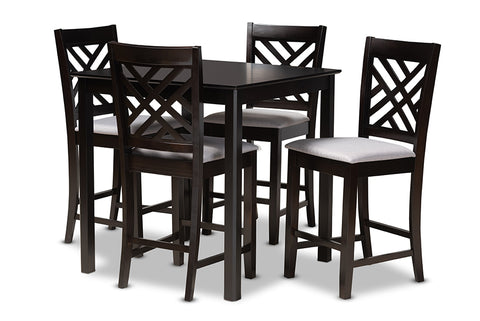 Baxton Studio Caron Modern and Contemporary Gray Fabric Upholstered Espresso Brown Finished 5-Piece Wood Pub Set
