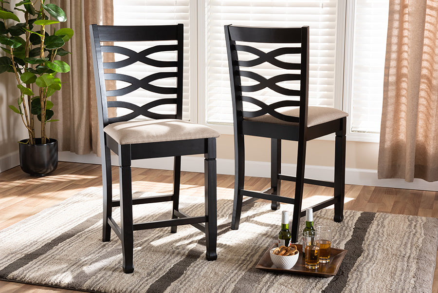 Baxton Studio Lanier Modern and Contemporary Sand Fabric Upholstered Espresso Brown Finished Wood Counter Height Pub Chair Set of 2