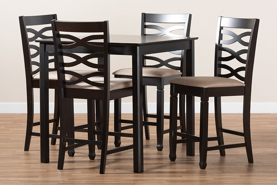 Baxton Studio Lanier Modern and Contemporary Sand Fabric Upholstered Espresso Brown Finished 5-Piece Wood Pub Set