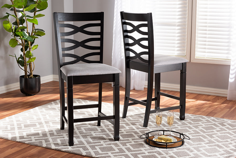 Baxton Studio Lanier Modern and Contemporary Gray Fabric Upholstered Espresso Brown Finished Wood Counter Height Pub Chair Set of 2