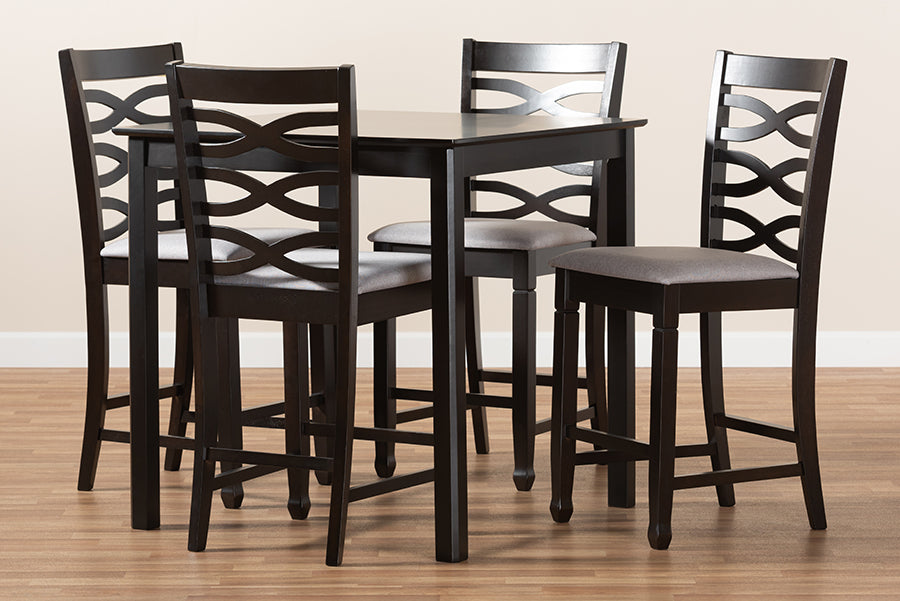Baxton Studio Lanier Modern and Contemporary Gray Fabric Upholstered Espresso Brown Finished 5-Piece Wood Pub Set