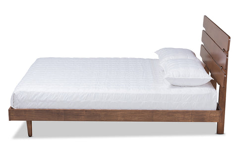 Baxton Studio Anzia Mid-Century Modern Walnut Finished Wood Queen Size Platform Bed