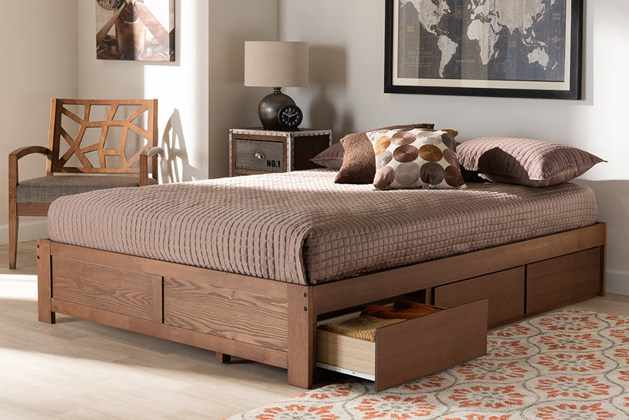 Baxton Studio Wren Modern and Contemporary Walnut Finished 3-Drawer Full Size Platform Storage Bed Frame