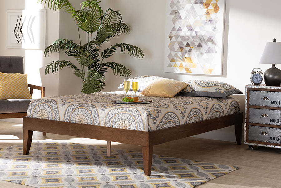 Baxton Studio Lucina Mid-Century Modern Walnut Brown Finished Queen Size Platform Bed Frame