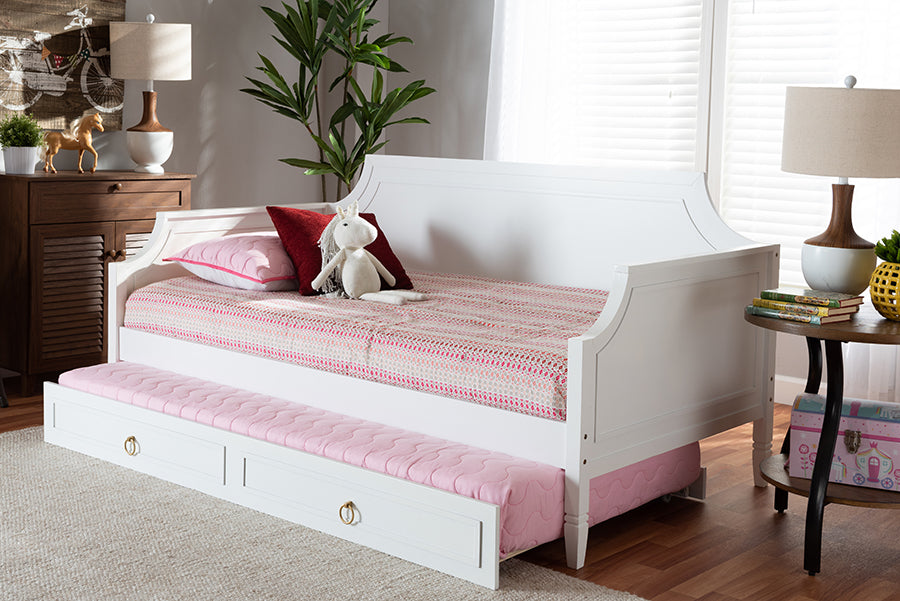 Baxton Studio Mariana Classic and Traditional White Finished Wood Twin Size Daybed with Trundle