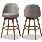 Baxton Studio Carra Mid-Century Modern Grey Fabric Upholstered Walnut-Finished Wood Swivel Bar Stool Set of 2