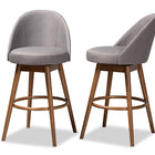Baxton Studio Carra Mid-Century Modern Grey Fabric Upholstered Walnut-Finished Wood Swivel Bar Stool Set of 2