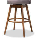 Baxton Studio Carra Mid-Century Modern Grey Fabric Upholstered Walnut-Finished Wood Swivel Bar Stool Set of 2