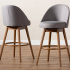 Baxton Studio Carra Mid-Century Modern Grey Fabric Upholstered Walnut-Finished Wood Swivel Bar Stool Set of 2