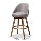 Baxton Studio Carra Mid-Century Modern Grey Fabric Upholstered Walnut-Finished Wood Swivel Bar Stool Set of 2