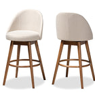 Baxton Studio Carra Mid-Century Modern Light Beige Fabric Upholstered Walnut-Finished Wood 2-Piece Swivel Bar Stool Set