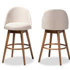 Baxton Studio Carra Mid-Century Modern Light Beige Fabric Upholstered Walnut-Finished Wood 2-Piece Swivel Bar Stool Set