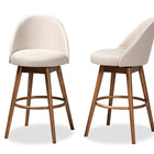 Baxton Studio Carra Mid-Century Modern Light Beige Fabric Upholstered Walnut-Finished Wood 2-Piece Swivel Bar Stool Set