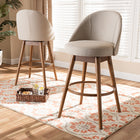 Baxton Studio Carra Mid-Century Modern Light Beige Fabric Upholstered Walnut-Finished Wood 2-Piece Swivel Bar Stool Set