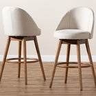 Baxton Studio Carra Mid-Century Modern Light Beige Fabric Upholstered Walnut-Finished Wood 2-Piece Swivel Bar Stool Set