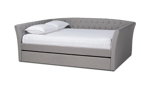 Baxton Studio Delora Modern and Contemporary Light Grey Fabric Upholstered Queen Size Daybed with Roll-Out Trundle Bed