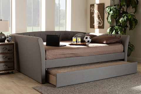 Baxton Studio Delora Modern and Contemporary Light Grey Fabric Upholstered Queen Size Daybed with Roll-Out Trundle Bed