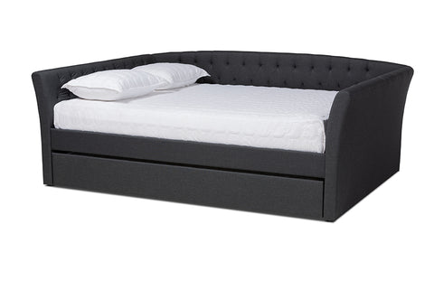 Baxton Studio Delora Modern and Contemporary Dark Grey Fabric Upholstered Full Size Daybed with Roll-Out Trundle Bed