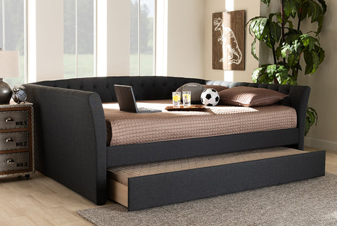 Baxton Studio Delora Modern and Contemporary Dark Grey Fabric Upholstered Full Size Daybed with Roll-Out Trundle Bed