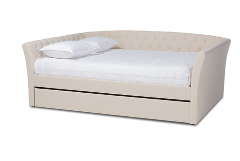 Baxton Studio Delora Modern and Contemporary Beige Fabric Upholstered Queen Size Daybed with Roll-Out Trundle Bed